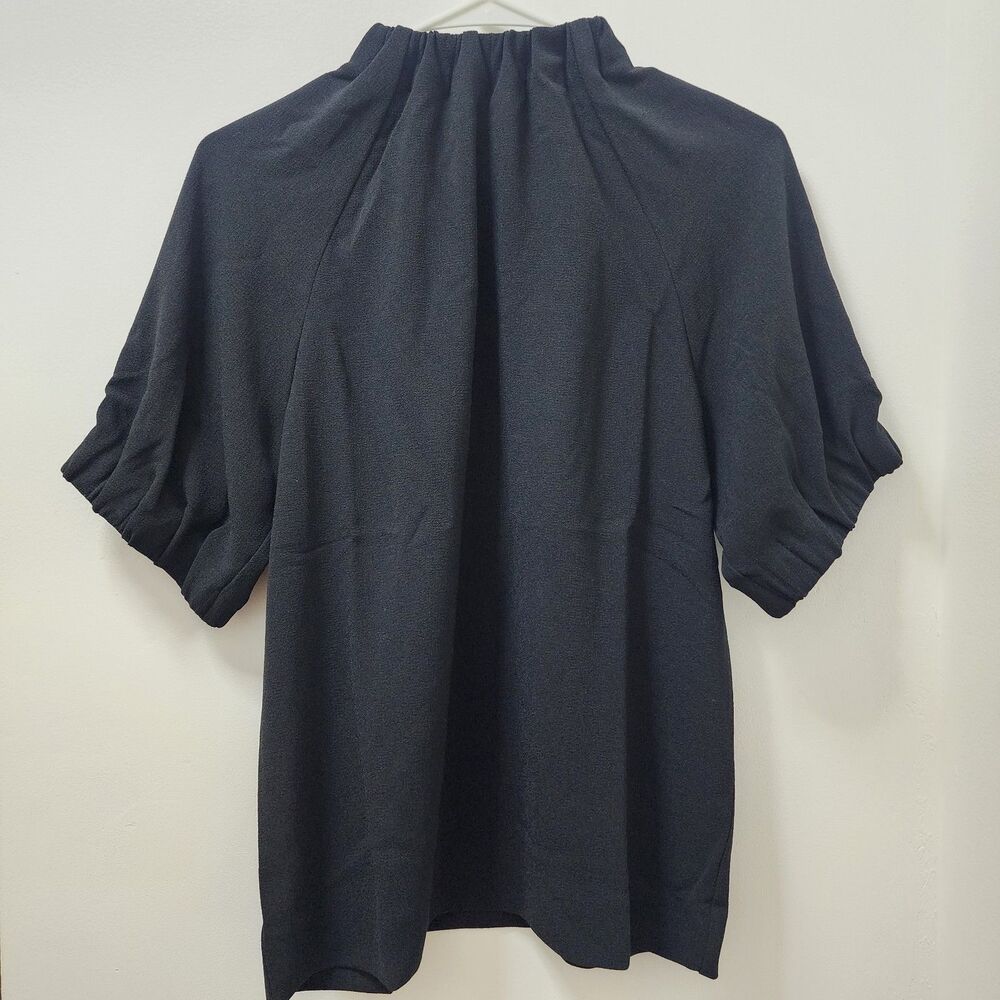 OAK Women's Black Knit mock Neck Short Sleeve Zipper Blouse XS office elegant